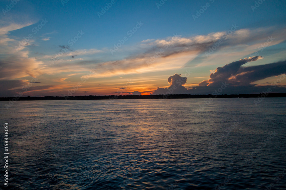 Sunset on Amazon river, Brazil