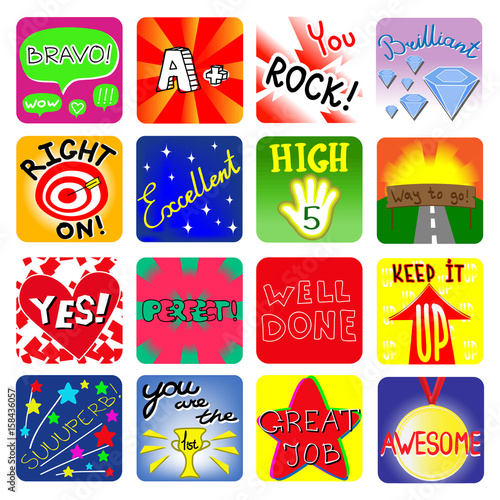 Vector Achievement school Labels. Set of 16 vector stickers