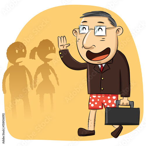 cartoon man forgot to wear pants.