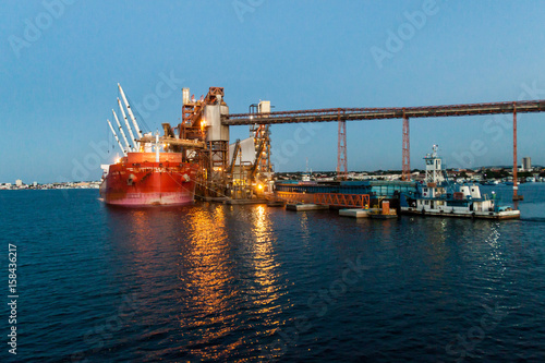 View of soybean terminal in a river port of Santarem.