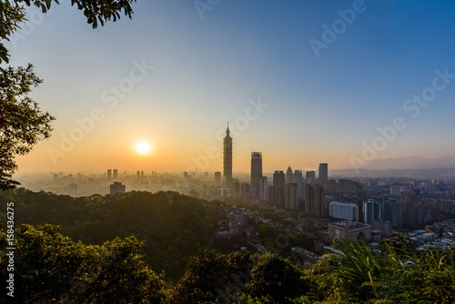 Taipei, Taiwan city skyline at sunset.