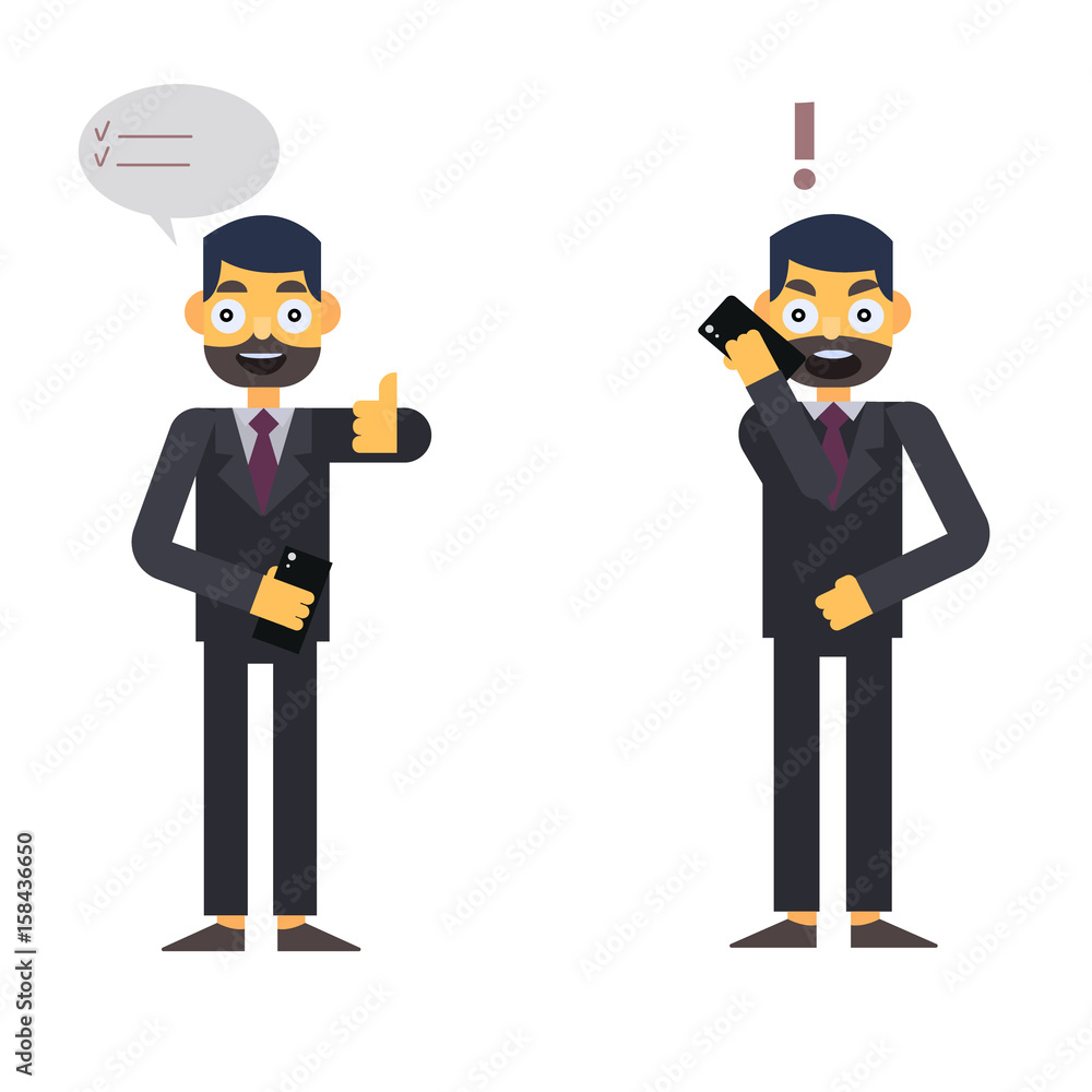 Buisnessman Isolated character on whte with phone Buisnessman Isolated character on whte with phone