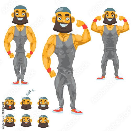 Man character for your scenes. Funny cartoon.Vector illustration isolated on white background.body-builder