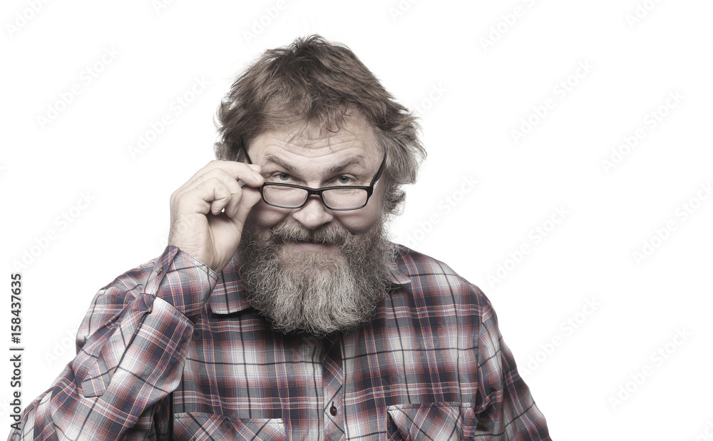 Portrait of an adult man with a beard on a white background Portrait of an adult man with a beard on a white background