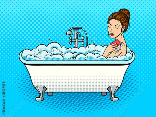 Girl takes a bath pop art vector illustration