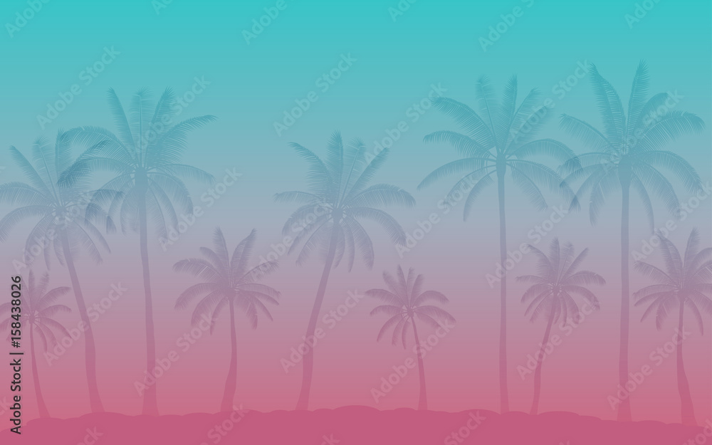 Vintage style background of Silhouette palm tree in flat icon design