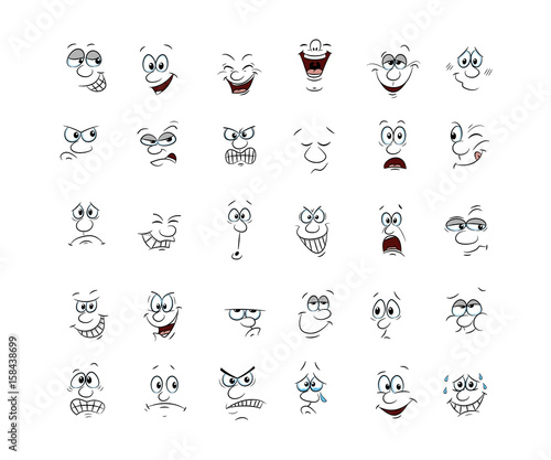 Collection of 30 character faces, hand draw