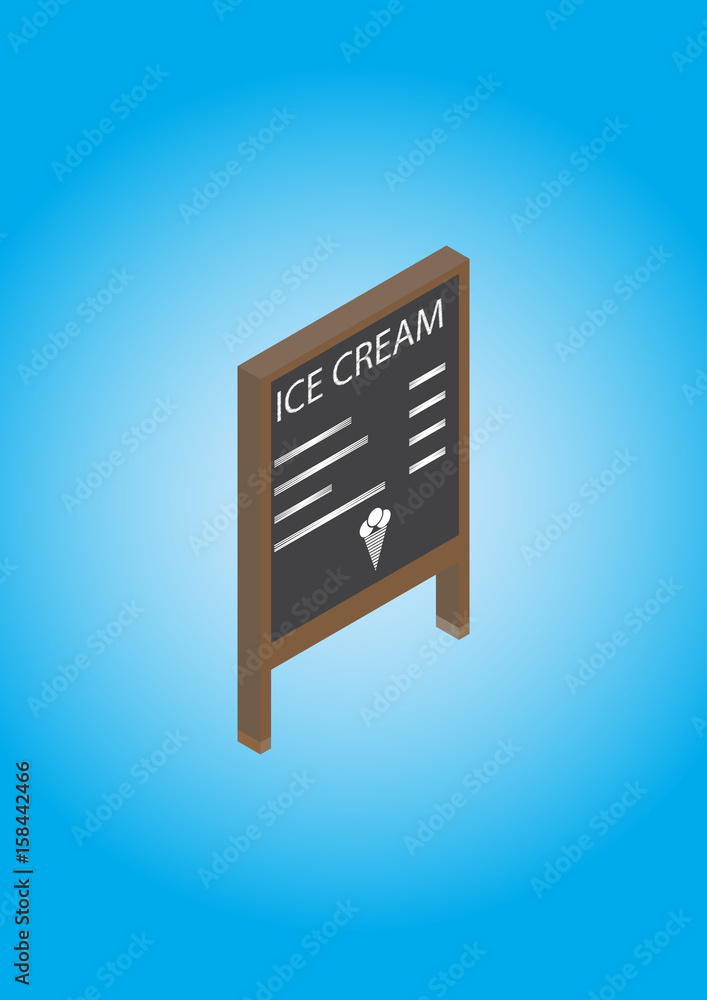 Board with painted ice cream, cafeteria menu Board with painted ice cream, cafeteria menu