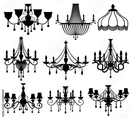 Classic crystal glass antique elegant chandeliers black vector silhouettes