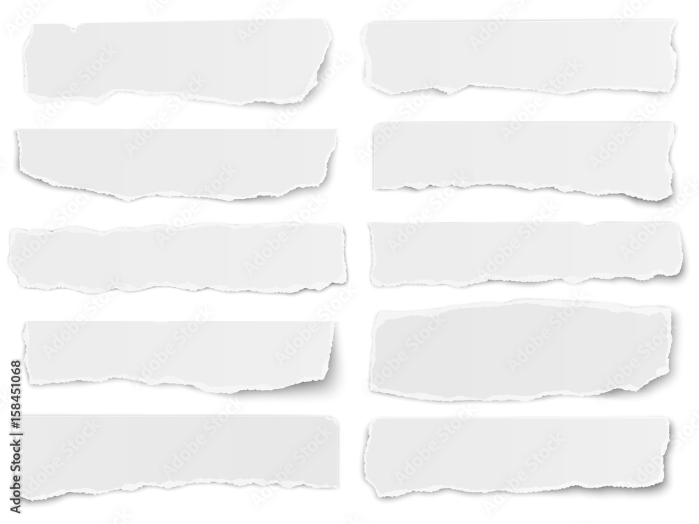 © PF-Images - Set of elongated torn paper fragments isolated on white background