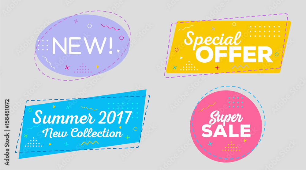 Obraz premium Set of Trendy Sale Geometric Bubbles, Flat Shapes, Vintage Style.