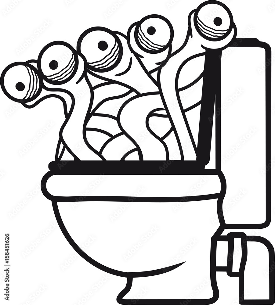 klo wc toilette tentakel augen hässlich monster böse gefährlich gefräßig  horror halloween grinsen Stock Illustration | Adobe Stock