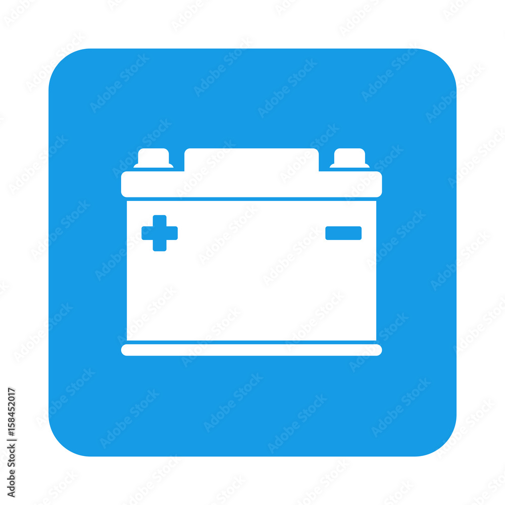 Icono plano bateria en cuadrado azul Icono plano bateria en cuadrado azul