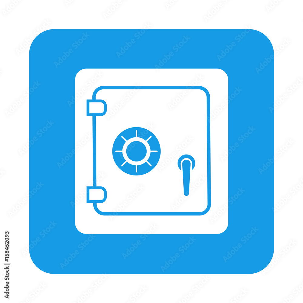 Icono plano caja de seguridad en cuadrado azul Icono plano caja de seguridad en cuadrado azul