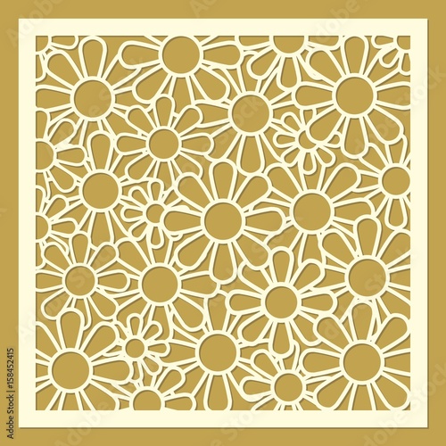 Daisy flower ornament. Laser cut template pattern for decorative screen, panel. Modern design for wedding favor box, gift box, stencil, paper, wood, metal cutting. Vector illustration.