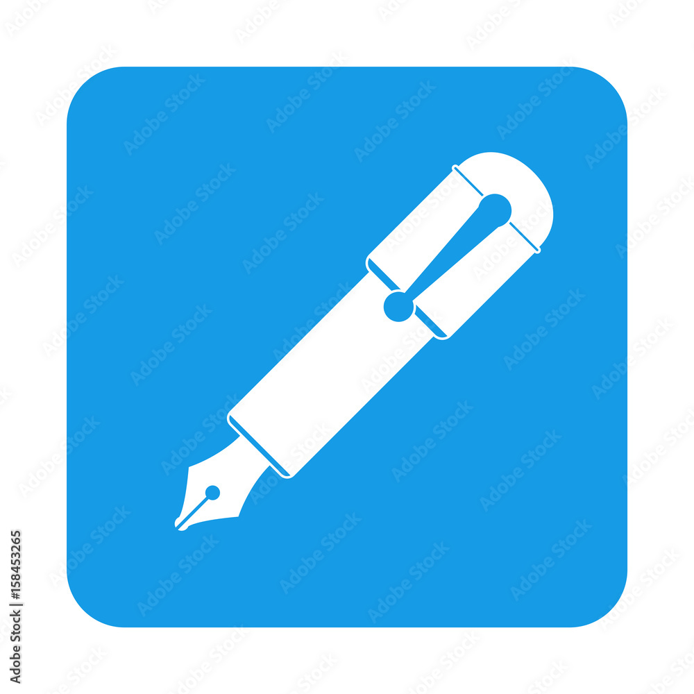 Icono plano pluma estilografica en cuadrado azul Icono plano pluma estilografica en cuadrado azul