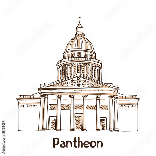 Paris landmark. Pantheon hand drawn vector illustration