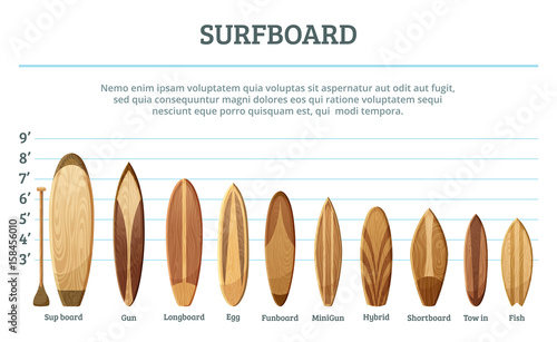 Vector set of different hawaiian surfboards isolate on white background