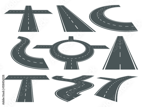 Vector set of pathway different roads. Speed curved symbol for logo design. Highway illustrations