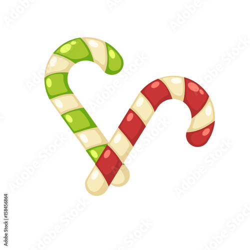 Christmas tasty sweet striped cane lollypops isolated illustration