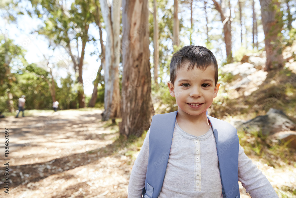 Portrait Of Boy Wearing Backpack On Countryside Walk Portrait Of Boy Wearing Backpack On Countryside Walk