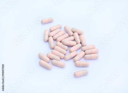 medical capsules on white background.