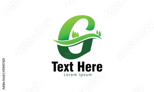natural landscape green lands with tree and plants with initial G for golf and gardening service company logo