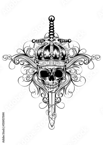 Skull in crown and sword
