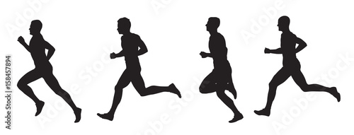 Running men, set of vector silhouettes