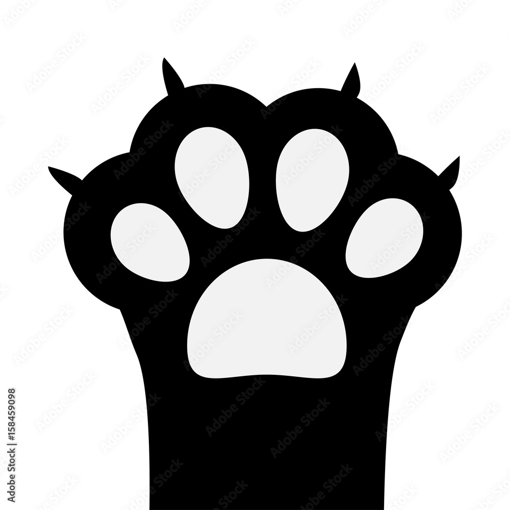 Big black cat paw print leg foot with nail claw. Cute cartoon character body part silhouette. Baby pet collection. Flat design. Isolated. White background. Stock Vector | Adobe Stock Big black cat paw print leg foot with nail claw. Cute cartoon character body part silhouette. Baby pet collection. Flat design. Isolated. White background. Stock Vector | Adobe Stock