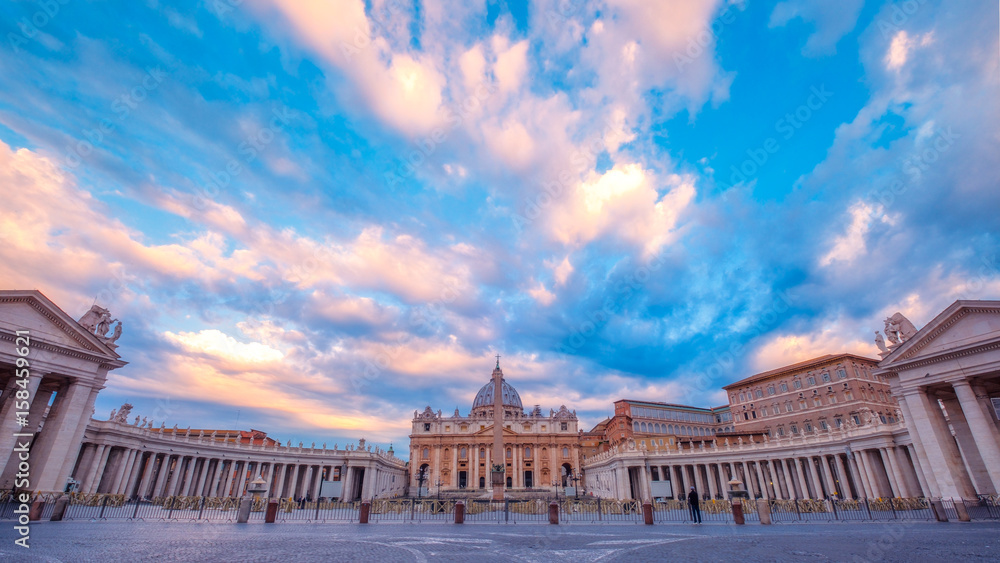 Fototapeta premium St Peters basilica panoramic view in Vatican at sunrise, Rome