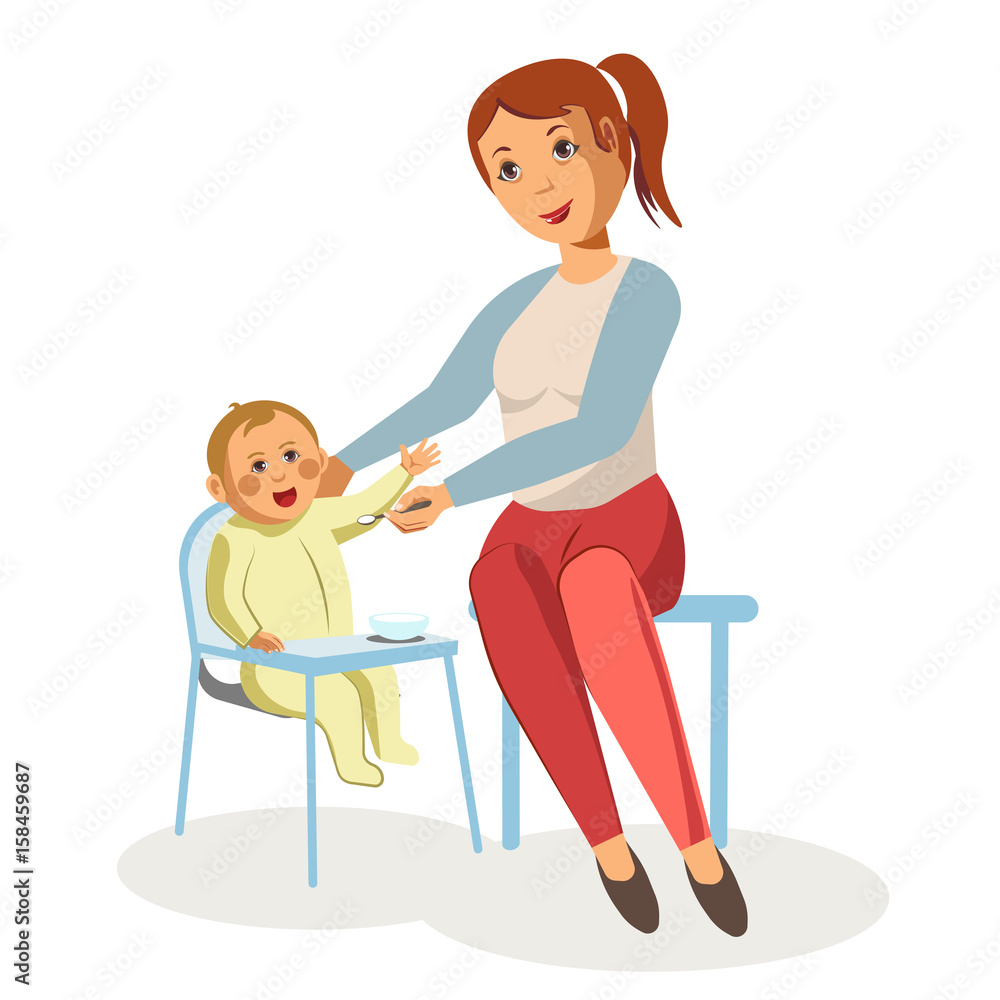 Mother feeding newborn baby child nursing vector flat design Mother feeding newborn baby child nursing vector flat design