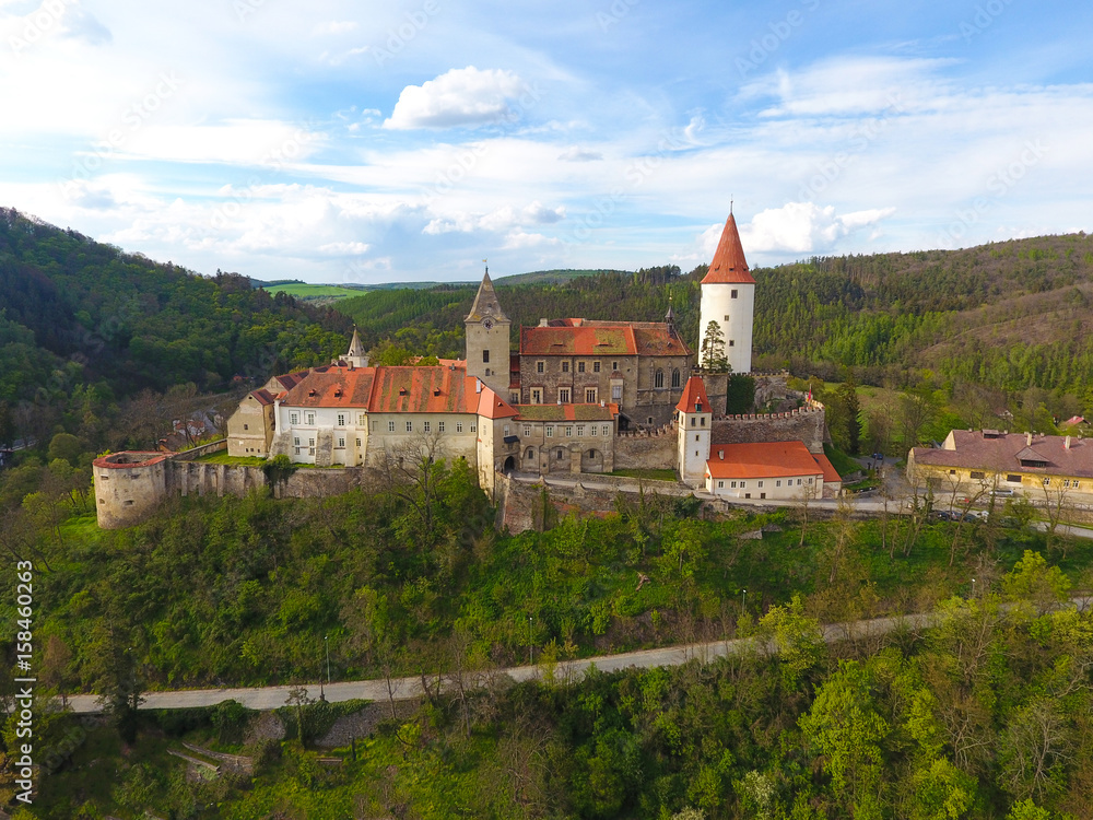 Aerial view of Medieval castle Krivoklat in Czech republic