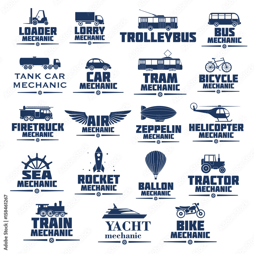 Vector icons set for transport mechanics