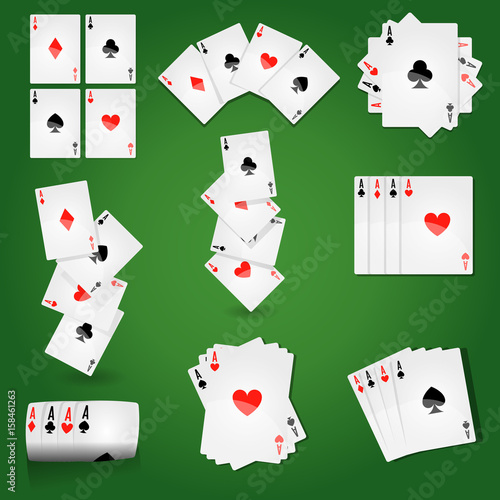 Playing cards for casino poker or solitaire game vector icons