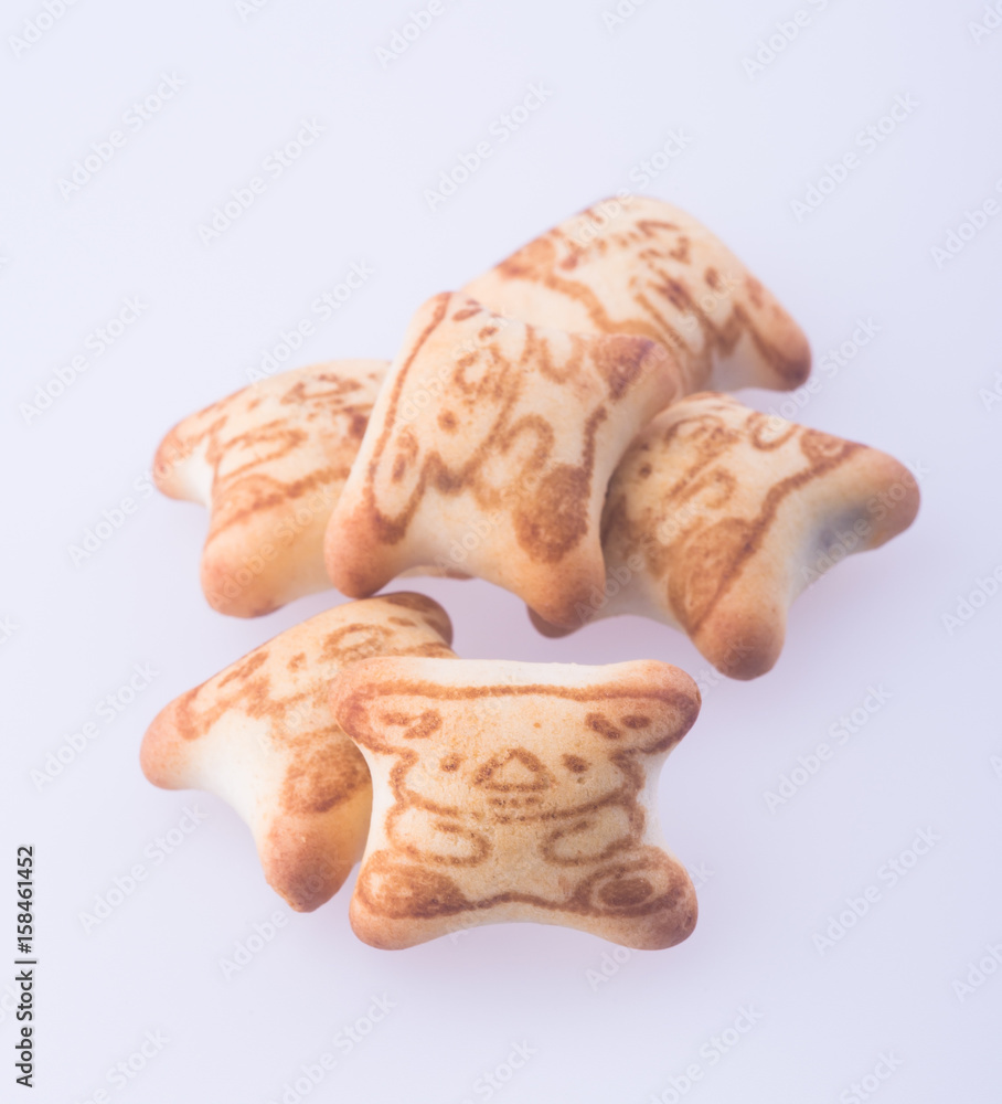 cookies or homemade cookies in shape of bears on background.