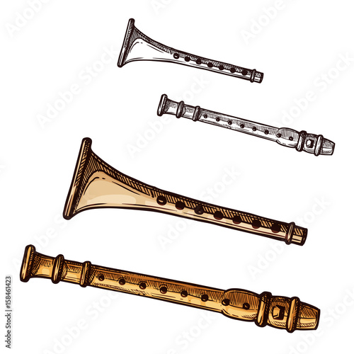 Vector sketch icon flute pipe musical instrument