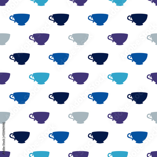 Seamless pattern with a blue cups on a white background