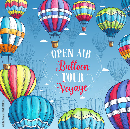 Vector poster for hot air balloon tour voyage