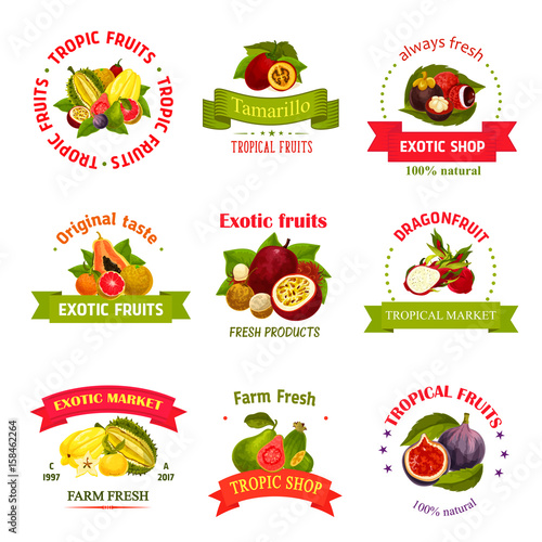 Vector exotic fruits icons for market or shop