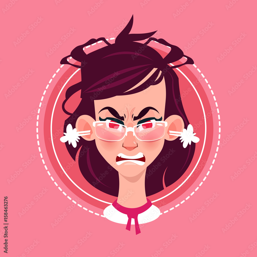 Profile Icon Female Emotion Avatar, Woman Cartoon Portrait Angry Face Flat Vector Illustration Profile Icon Female Emotion Avatar, Woman Cartoon Portrait Angry Face Flat Vector Illustration