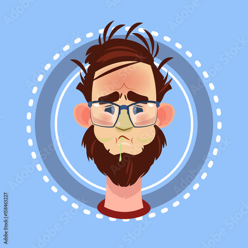 Profile Icon Male Emotion Avatar, Man Cartoon Portrait Feeking Sick Face Flat Vector Illustration photo