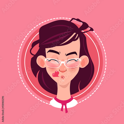 Profile Icon Female Emotion Avatar, Woman Cartoon Portrait Blowing Kiss Face Flat Vector Illustration