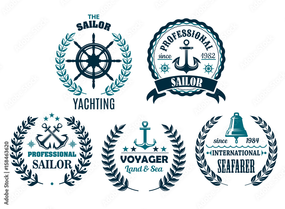 Vector set of nautical heraldic icons for yachting