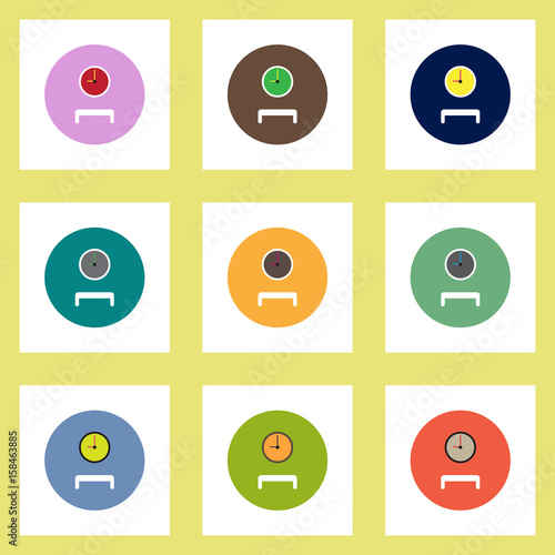 Collection of stylish vector icons in colorful circles waiting hall