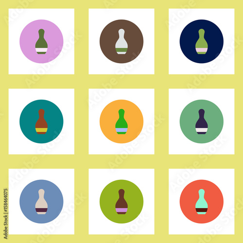 Collection of stylish vector icons in colorful circles bowling skittle