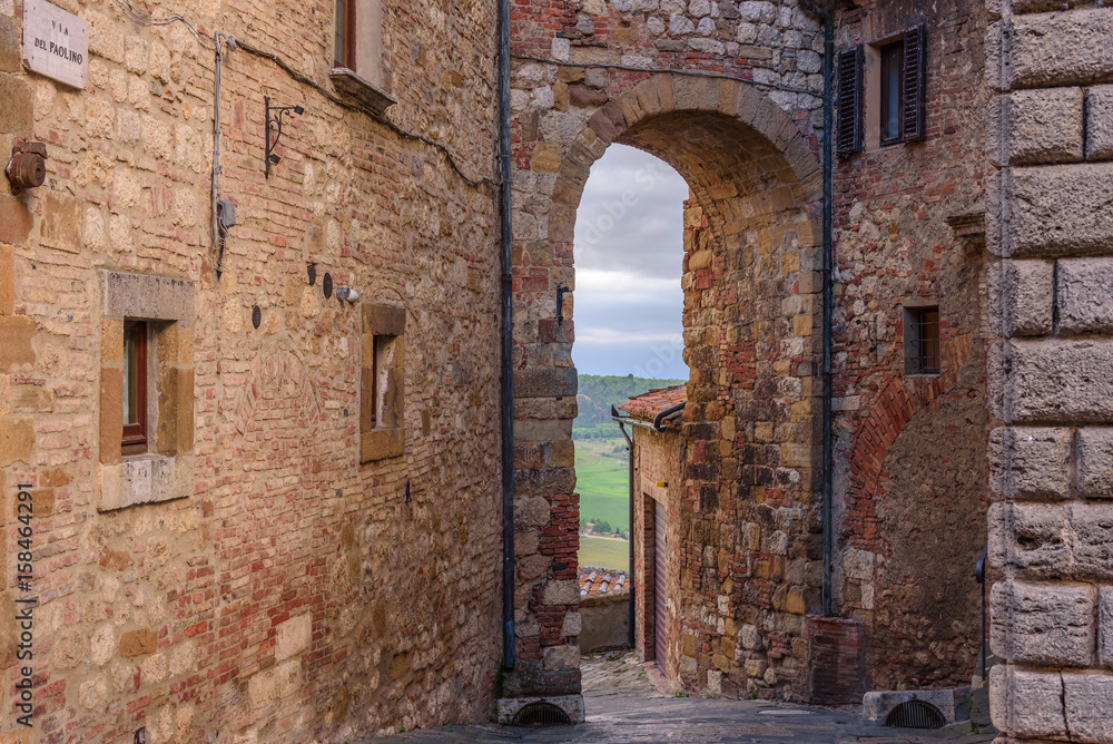 View of an alley of the famous town of Montepulciano in Tuscany, Italy