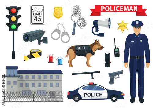 Vector icons of policeman occupation and police