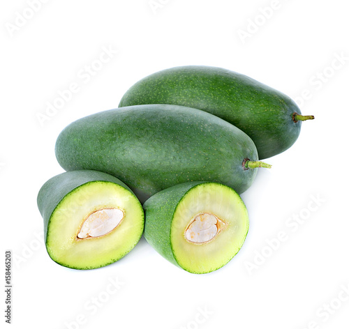 Green mangoes slices isolated on white background