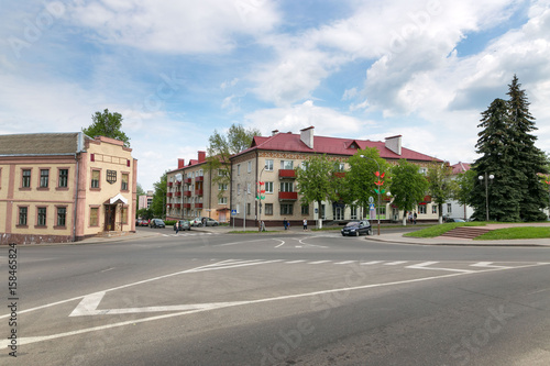 Slonim, BELARUS - May 20, 2017: Facade of an old building on a street in the town of Slonim.